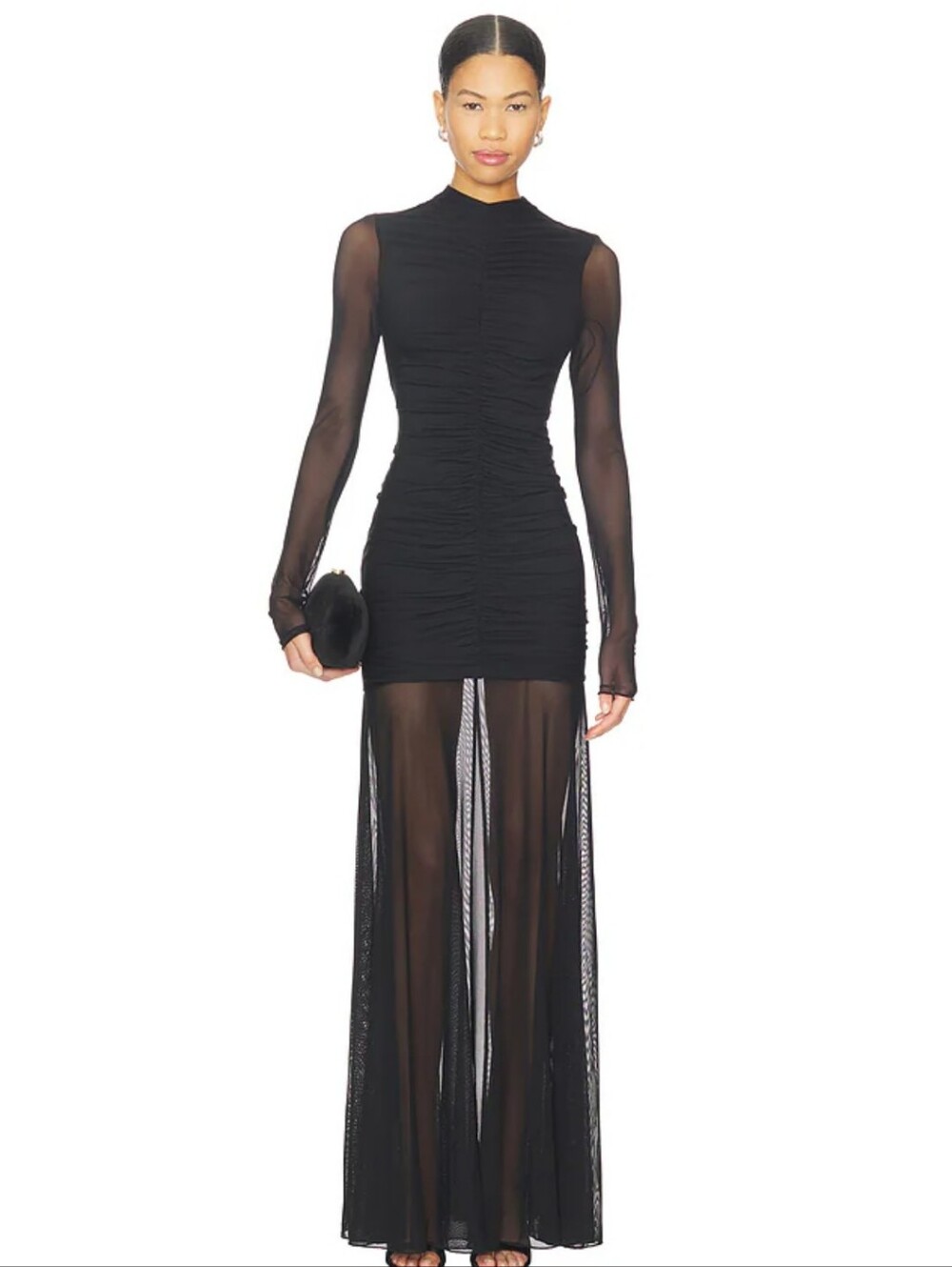 Favorite Daughter Black Long-Sleeve Ruched Gown
